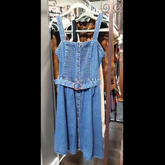 Vintage 90's ✨ Denim Pintuck Button-down Sundress - Picture 7 of 13